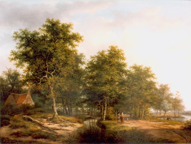 Schelfhout A.  | Figures in a wooded landscape, oil on panel 52.7 x 72.0 cm, signed l.l.