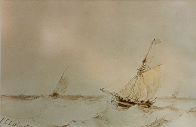 Andreas Schelfhout | Marine, sepia on paper, 17.5 x 27.1 cm, signed l.l.