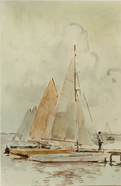 Cornelis Vreedenburgh | Moored sailing boats, watercolour on paper, 19.5 x 13.5 cm