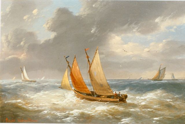 Verboeckhoven C.L.  | Sea view, oil on panel 12.0 x 17.3 cm, signed l.l.