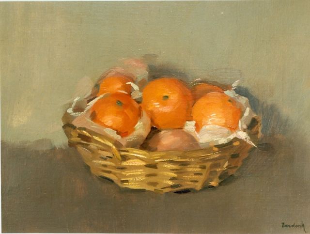 Frits Verdonk | Mandarins in a basket, oil on canvas, 30.0 x 40.5 cm, signed l.r.