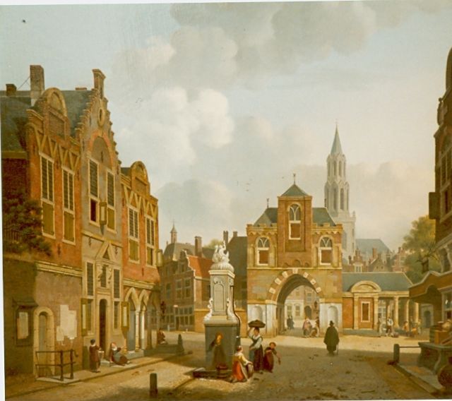 Jan Hendrik Verheijen | Figures by a water pump, oil on panel, 43.3 x 49.2 cm, signed l.r.