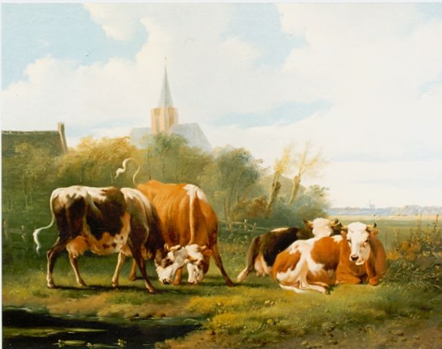 Albertus Verhoesen | Cattle in a landscape, oil on panel, 26.0 x 34.5 cm, signed l.r.