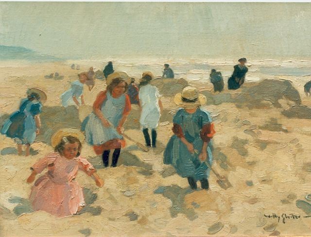 Willy Sluiter | Children playing on the beach, oil on canvas, 26.5 x 36.3 cm, signed l.r.