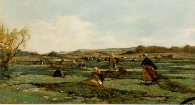 Akkeringa J.E.H.  | Mending the nets in the dunes, oil on canvas 46.0 x 80.0 cm, signed l.l.