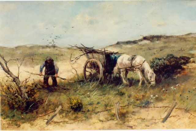 Johan Frederik Cornelis Scherrewitz | Gathering wood, oil on canvas, 41.0 x 61.4 cm, signed l.l.