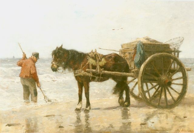 Johan Frederik Cornelis Scherrewitz | Shell gatherer in the surf, oil on canvas, 57.5 x 86.0 cm, signed l.r.