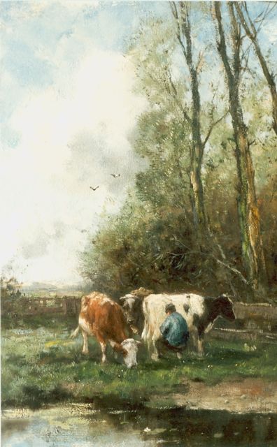 Scherrewitz J.F.C.  | Milking time, oil on canvas 45.3 x 31.1 cm