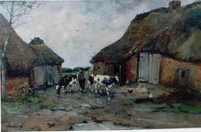 Scherrewitz J.F.C.  | A farmer with cattle, Heeze, oil on canvas 32.0 x 51.8 cm, signed l.l.