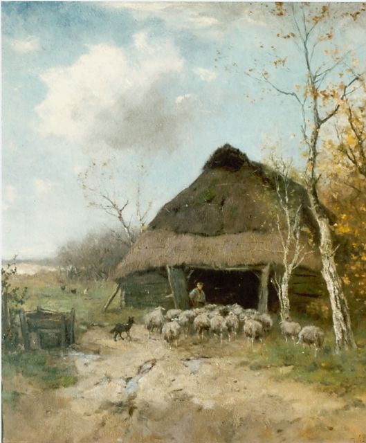 Scherrewitz J.F.C.  | Entering the sheepfold, oil on canvas 60.3 x 55.5 cm, signed l.r.