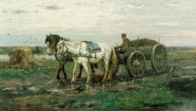 Johan Frederik Cornelis Scherrewitz | Farmer with a horse-drawn cart, oil on canvas, 31.3 x 56.0 cm, signed l.l.