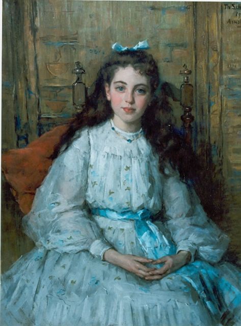 Thérèse Schwartze | Young lady in white dress, pastel on paper, 106.0 x 86.0 cm, signed u.r. and dated '1903 Amsterdam'