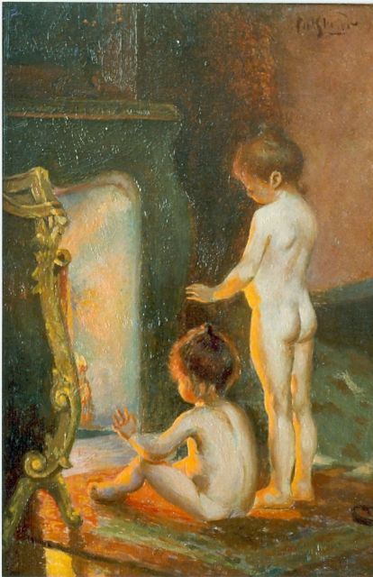 Slager jr. P.J.T.  | Warming up, oil on panel 23.3 x 16.9 cm, signed l.r.