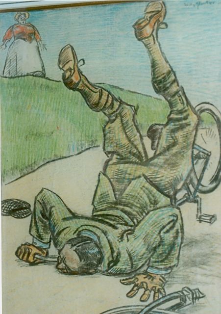 Willy Sluiter | An accident, chalk on paper, 41.0 x 32.0 cm, signed u.r. and Dated 1916