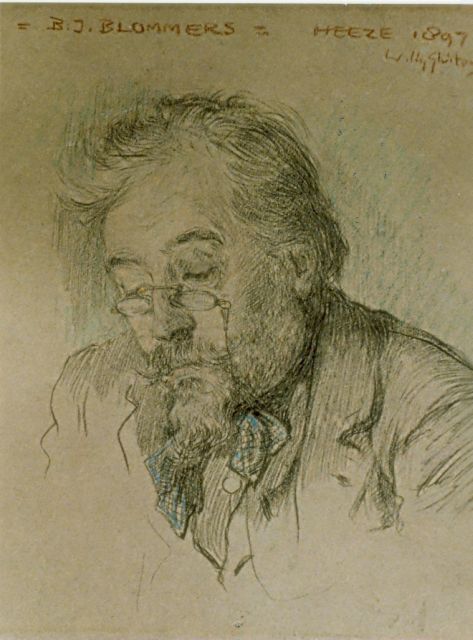 Sluiter J.W.  | Portrait of B. J. Blommers, pencil and chalk on paper 24.0 x 19.0 cm, signed u.r. and dated 1897