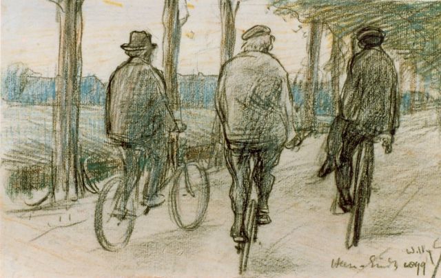 Willy Sluiter | Three cyclists, drawing on paper, 19.0 x 32.0 cm, signed l.r.