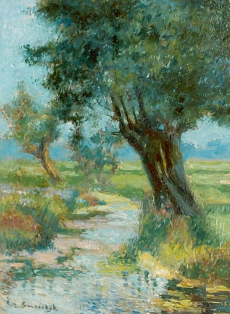 Smeerdijk A.  | Landscape, Kortenhoef, oil on panel 23.7 x 18.2 cm, signed l.l.