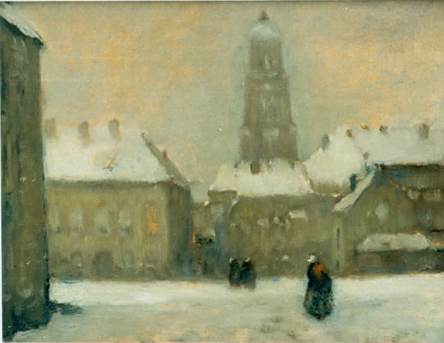 Soest L.W. van | City view in winter, oil on board 29.0 x 36.0 cm, signed l.r.