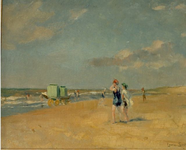 Louis Soonius | Girls having fun on the beach, oil on canvas, 27.5 x 35.0 cm, signed l.r. and dated 1922