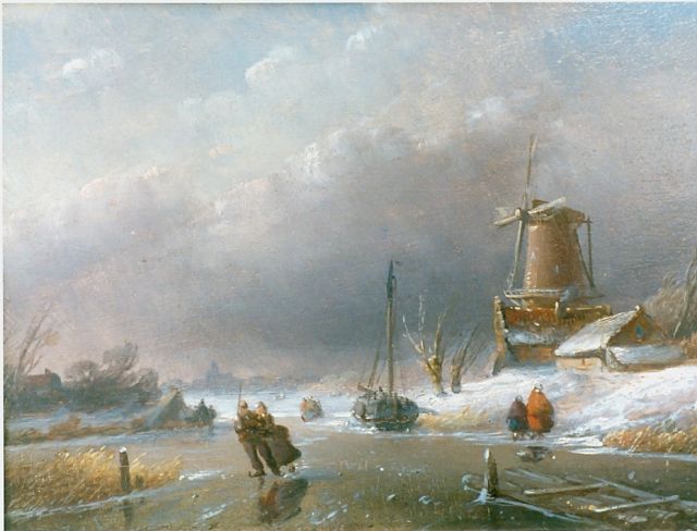 Spohler J.J.  | A winter landscape, oil on panel 15.2 x 20.5 cm, signed l.l.