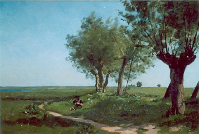 Tholen W.B.  | Child on a country lane, oil on canvas laid down on panel 26.0 x 38.5 cm, signed l.l.