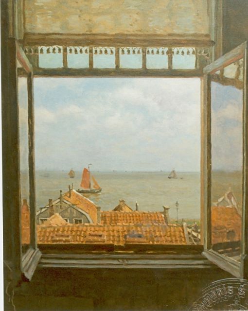 Tholen W.B.  | View of the Zuiderzee from Hotel van Diepen, Volendam, oil on canvas 70.0 x 58.5 cm, signed l.r.