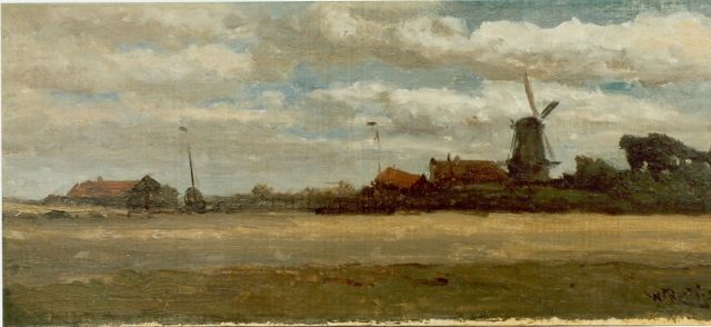 Roelofs W.  | Village along a waterway, oil on canvas laid down on panel 16.8 x 38.5 cm, signed l.r.