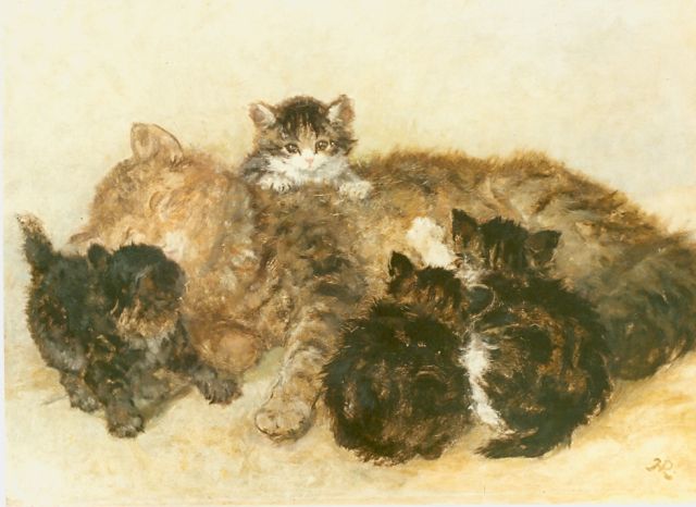 Henriette Ronner | Mother's proud, oil on panel, 34.9 x 46.1 cm, signed l.r. with monogram