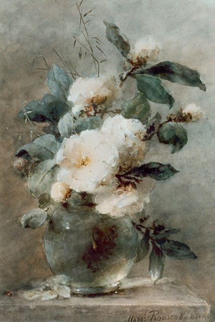 Roosenboom M.C.J.W.H.  | White roses in a glass vase, gouache on cardboard 69.0 x 47.5 cm, signed l.r.