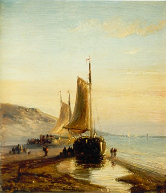 Nicolaas Roosenboom | Beached boats, Scheveningen, oil on panel, 11.0 x 9.0 cm, signed on the reverse