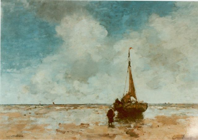 Louis Stutterheim | Fishing boat on the beach, oil on panel, 48.0 x 70.0 cm, signed l.l.