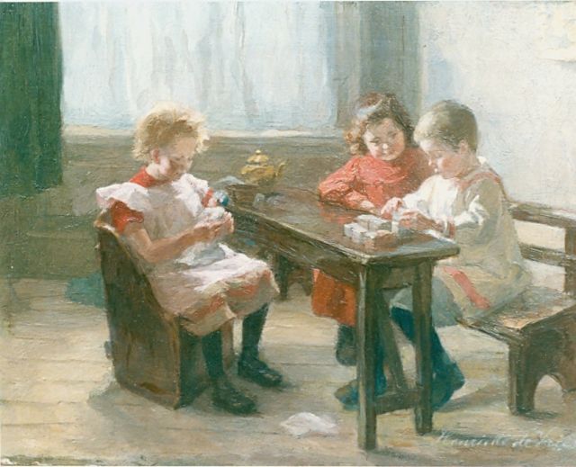 Vries S.C.H. de | Children playing, oil on canvas 25.5 x 32.7 cm, signed l.r.