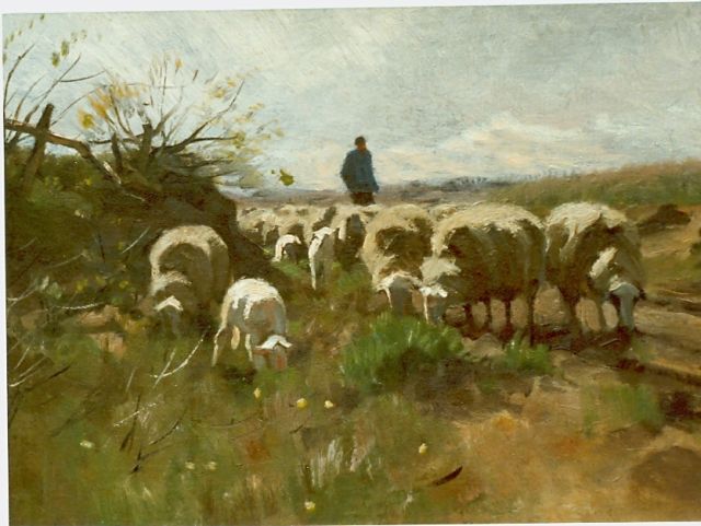 Herman van der Weele | A shepherd and flock, oil on canvas laid down on panel, 36.2 x 50.4 cm