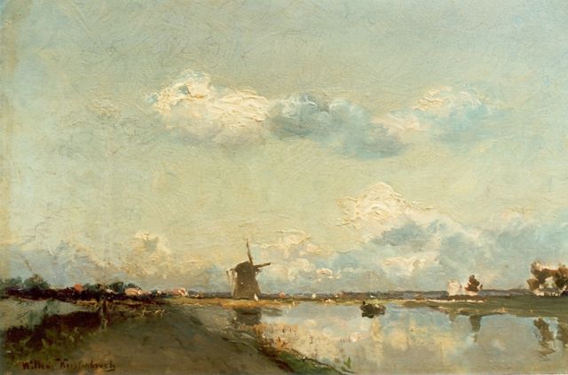 Weissenbruch W.J.  | Polder landscape, oil on panel 21.7 x 33.4 cm, signed l.l.