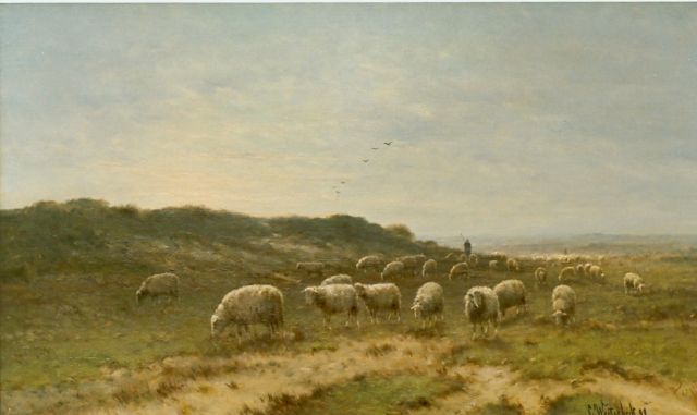 Westerbeek C.  | A shepherd and flock, oil on canvas 60.0 x 100.0 cm, signed l.r. and dated '99