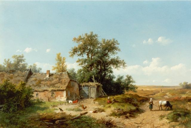 Wijngaerdt A.J. van | A farm in a landscape, oil on panel 23.3 x 35.9 cm, signed l.r.