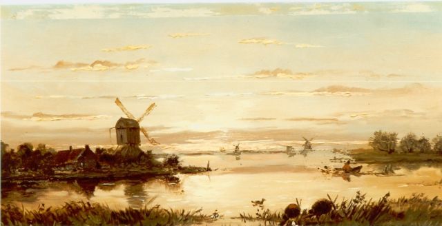 Wijngaerdt A.J. van | A river landscape, oil on panel 19.0 x 36.0 cm, signed l.l.