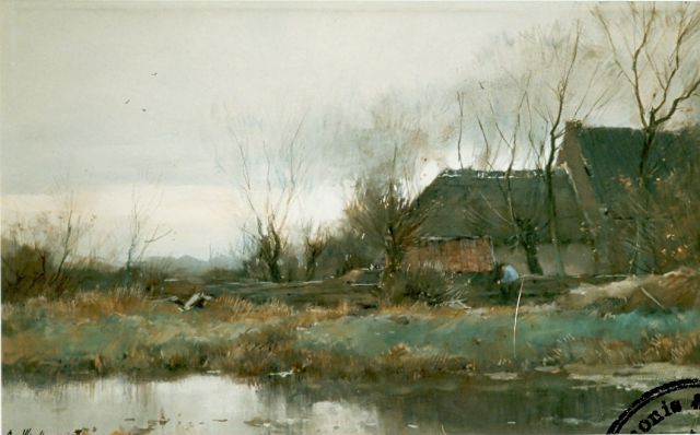 Windt Ch. van der | Farm in a landscape, watercolour on paper 37.3 x 63.0 cm, signed l.r.