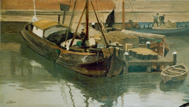 Willem Witsen | Moored boats, oil on canvas, 25.0 x 45.0 cm, signed l.l.