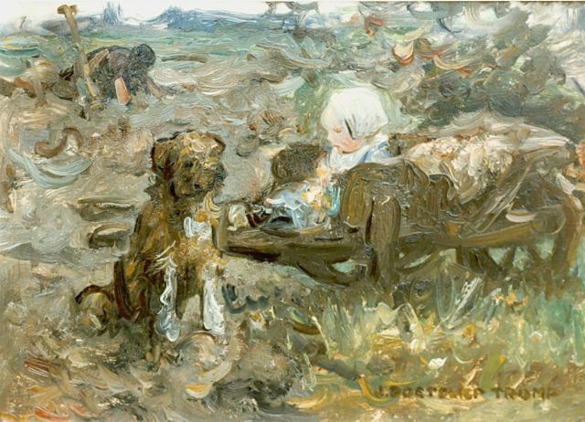 Jan Zoetelief Tromp | Family in a field, oil on panel, 18.7 x 26.5 cm, signed l.r.