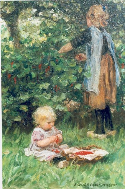 Zoetelief Tromp J.  | Picking berries, oil on canvas 26.7 x 18.9 cm, signed l.r.