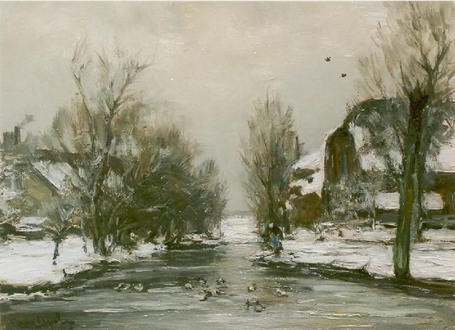 Louis Apol | Winter in Voorschoten, oil on canvas, 30.0 x 40.0 cm, signed l.l.