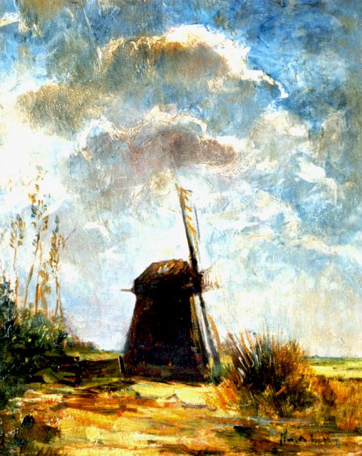 Maris S.W.  | A windmill in a polder landscape, oil on panel 39.9 x 31.6 cm, signed l.r.