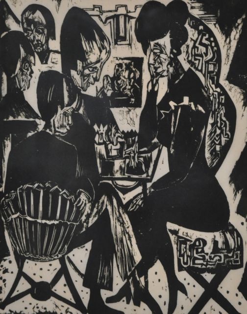 Jan Wiegers | Chess players, woodcut on paper, 49.0 x 38.3 cm, signed l.r. with studio stamp and executed ca. 1920
