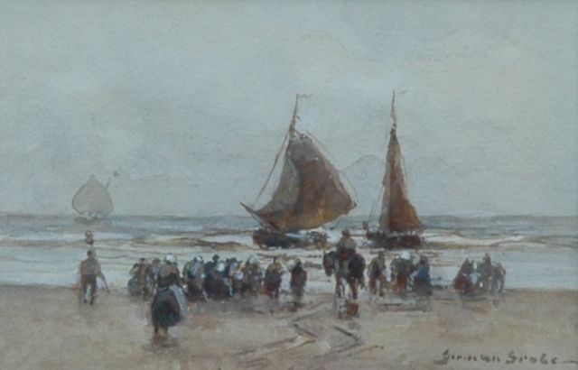 German Grobe | Return of the fishing fleet, watercolour on paper, 9.5 x 14.0 cm, signed l.r.