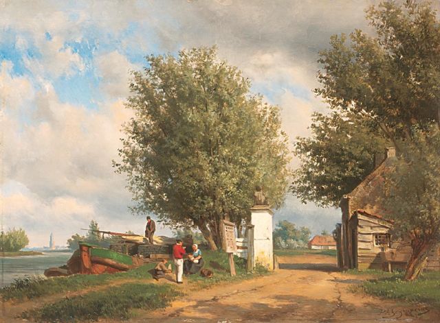 Piet Schipperus | A summer afternoon along the water near Rhenen, oil on panel, 40.6 x 54.8 cm, signed l.r.