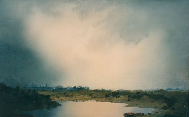 Voerman sr. J.  | A view of the river IJssel with Hattem in the distance, oil on panel 33.5 x 54.0 cm, signed signed