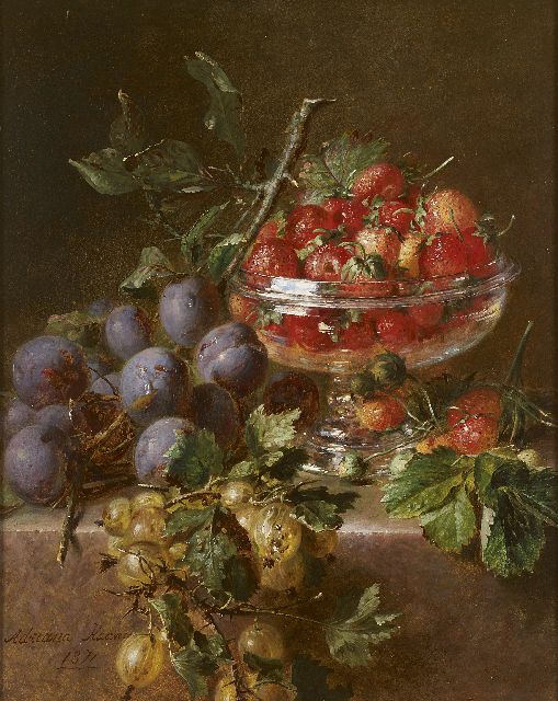 Haanen A.J.  | Fruit still life, oil on panel 38.3 x 30.3 cm, signed l.l. and dated 1871