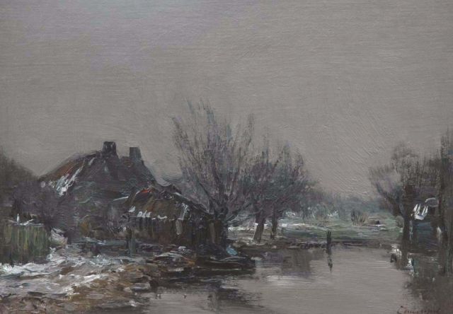 Apol L.F.H.  | A farm in winter, oil on canvas laid down on panel 28.0 x 39.8 cm, signed l.r.