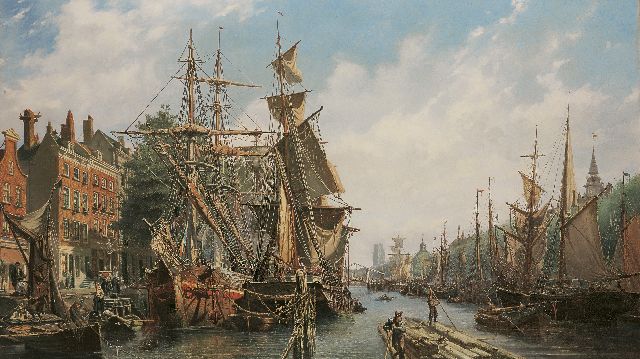 Petrus van der Velden | The Leuvehaven, Rotterdam, oil on canvas, 79.3 x 130.5 cm, signed l.r. and painted 1867